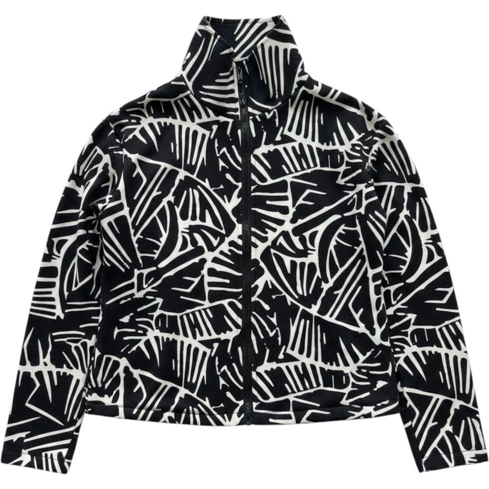 Trisha Tyler Women Black White Abstract Print Full Zip Funnel Neck Jacket Size M